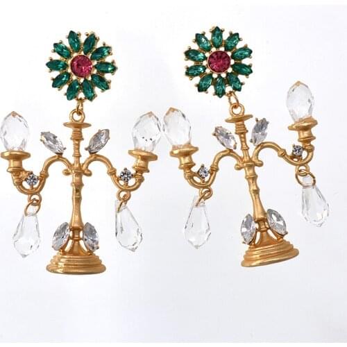 Baroque retro vintage crystals chandelier fashion vintage earrings exaggerated ear ornaments retro long drop earrings
