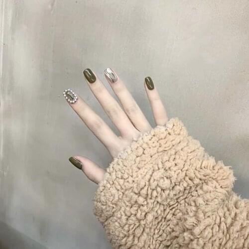 Green Pearl Water Ripple Finished Fake Nail Nail Patch Nail Patch Waterproof and Removable Piece nail art