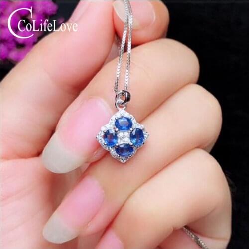 100% natural sapphire pendant 4 pieces blue sapphire silver pendant 925 silver sapphire jewelry birthday gift for woman