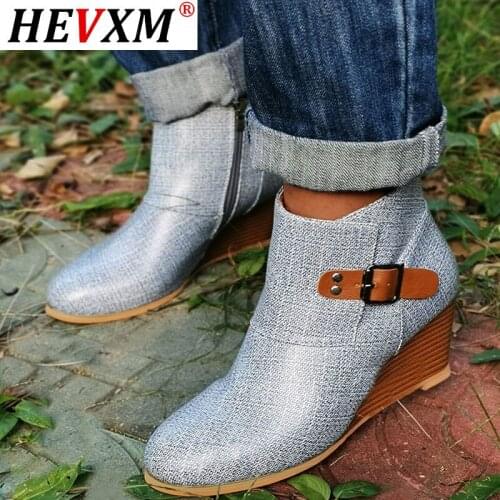 2020 Autumn Women Ankle Boots Fashion Women Slope Heel Pointed Toe Casual Boot High Heels PU Leather Shoes for Women Botas Mujer