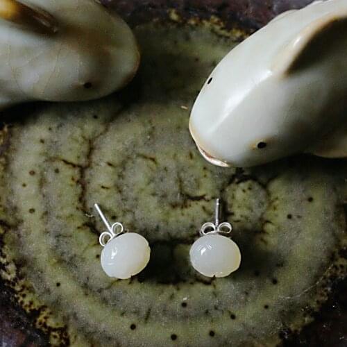 Natural Gemstone Women 100% Silver Stud Earrings,Fashion Elegant Natural Jade Earrings For Female Fine Jewels Wholesale