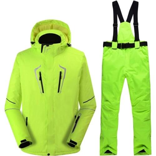 -30 winter high quality mens snowboard set snowboard suit waterproof windproof 10000 winter suit ski jacket + warm bib pants