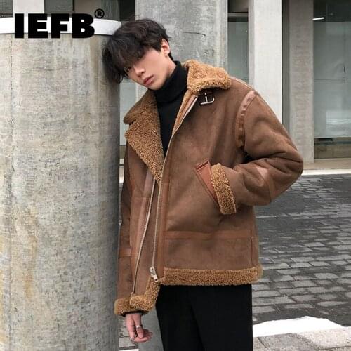IEFB Winter Trend Polyester Sherpa Jacket Suede Short Coat 2021 New Mens Korean Thick Motorcycle Jackets Zipper Streetwear 9417