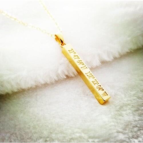 Custom Longitude And Latitude Long Gold Necklace,Personalized Engraved GPS Coordinate Necklace,Vertical Bar Jewelry,Moms gifts
