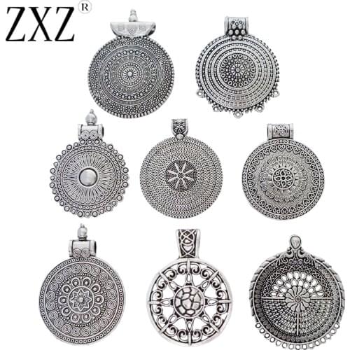 ZXZ 6pcs Tibetan Silver Bohemia Boho Round Flower Charms Pendants for Necklace Jewelry Making Accessories