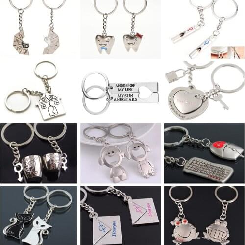 1 Pair Couple Heart-shaped Keychain Keyring Keyfob Daylover Ring Valentines Day Romantic Gift