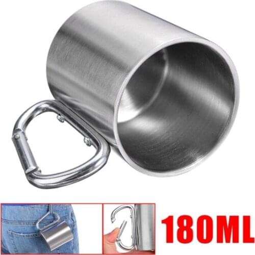 1PC 180ml Stainless Steel Camping Cup With Carabiner Hook Handle Outdoor Travel Mug Portable Drinkware Accessories