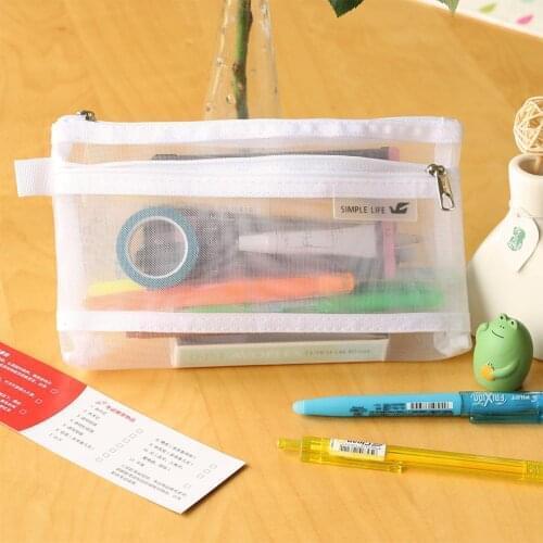 1PCS Pencil Bag White Transparent Waterproof Zipper Mesh Pen Bag Test Pencil Bag Stationery Office School Supplies for Students