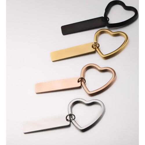 100% Stainless Steel Rectangle Keychain Blank For Engrave Rose Gold/Gold/Silver Color Metal Heart Key Ring Mirror Polished 10pcs