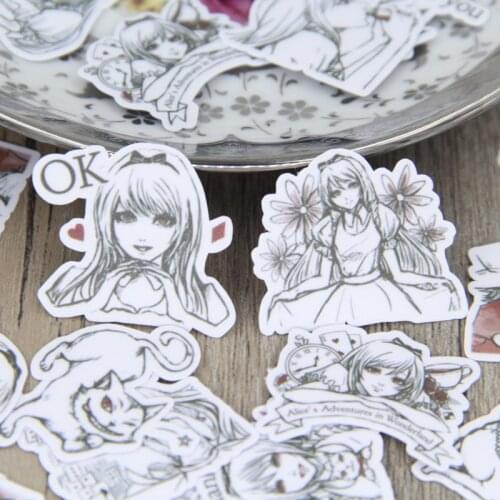 40pcs Waterproof Unique Alice in Wonderland Handmade DIY Decorative Girl Scrapbooking Stickers for Crafting Diary Journaul