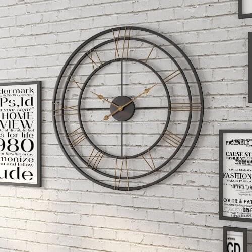 50cm/60cm Large Wall Clock Retro European Style Wall Watch Household Bedroom Iron Art Clock Wall Decor Black Frame Big Watches