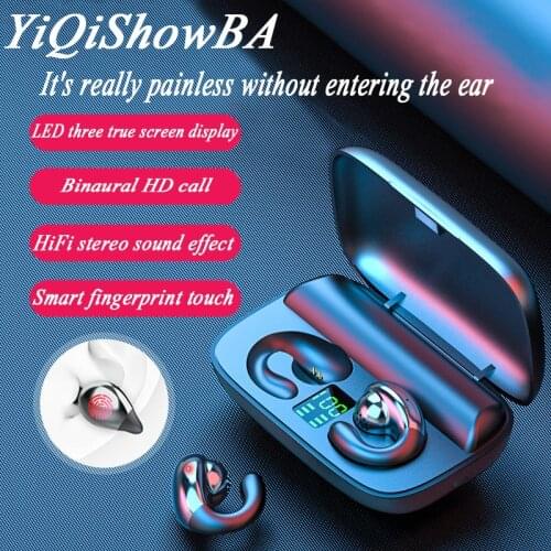 S19 bluetooth wireless headset, digital display touch 5.0 binaural not hear mini wireless headsets waterproof headphones