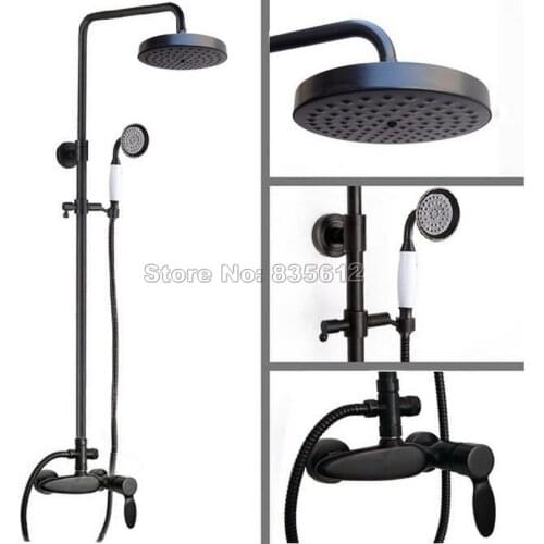 Black Oil Rubbed Bronze Bathroom Rain Shower Faucet Set with Round Shower Head & Wall Mounted Single Handle Mixer Taps Wrs437