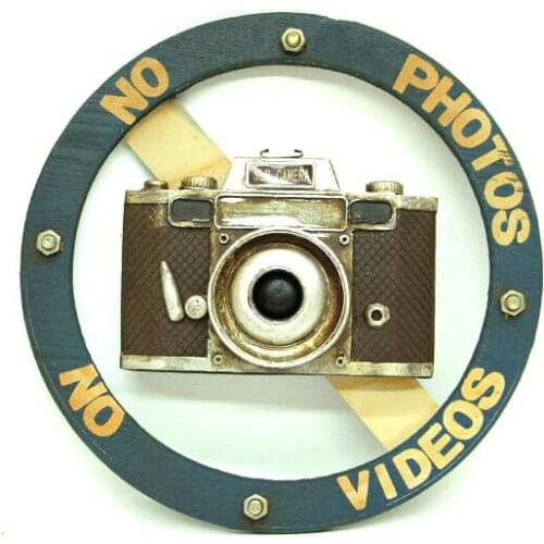 Decorative Metal No Photo Sign Blue - Trinket, Miniature, Gift, Nostalgic, Vintage, Handmade, hand Painted, Quality Durable