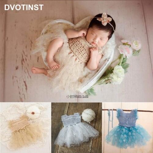 Dvotinst Newborn Photography Props Baby Outfits Set Mesh Stars Dress Headband 2pcs Fotografia Accessories Studio Photo Props