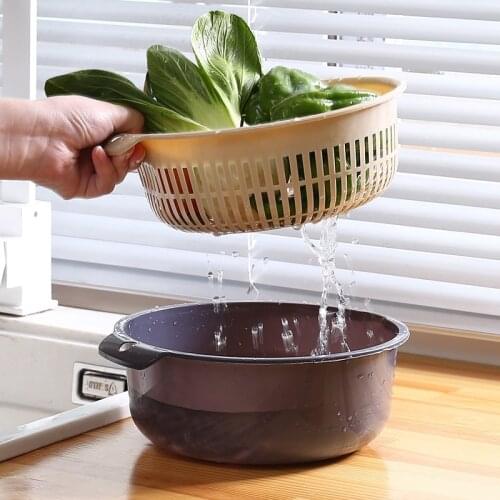 QDRR Double plastic washing basket kitchen draining vegetable basket household round fruit basket vegetable basket washing basin