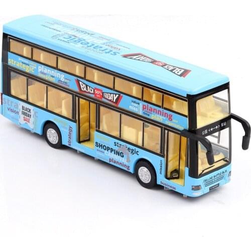 Double Deck Bus Model Alloy Simulation Car Model Return Force Car Sound And Light Boys Birthday Christmas Gift Blue