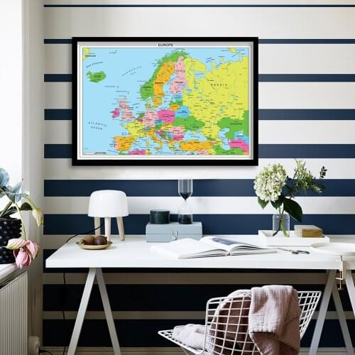 90*60cm The Europe Map with Details Wall Art Poster Canvas Painting Classroom Home Decoration Children School Supplies
