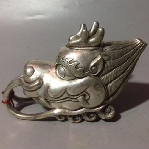 China White copper dragon head teapot crafts statue