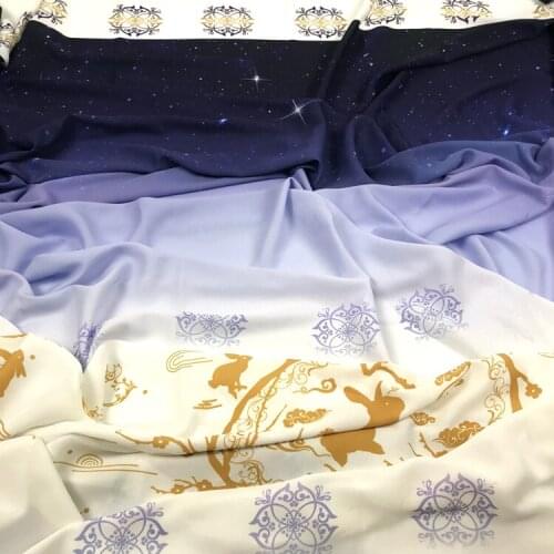 Chinese stlye landscape painting purple star sky Printed hanfu lolita fabric for DIY dress 1order=1pc(size:100x150cm)