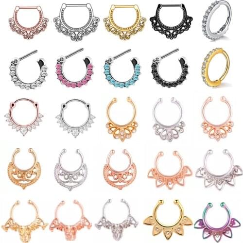 Crystal Nostril Piercing Body Accessories Stainless Steel Piercing Cartilage Septum Nose Rings Rhiestones Fake Nose Ring