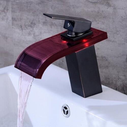 Bathroom Waterfall Faucet LED Faucet. Glass Waterfall Brass Basin Faucet. Bathroom Mixer Tap Deck Mounted Basin Sink Mixer Tap