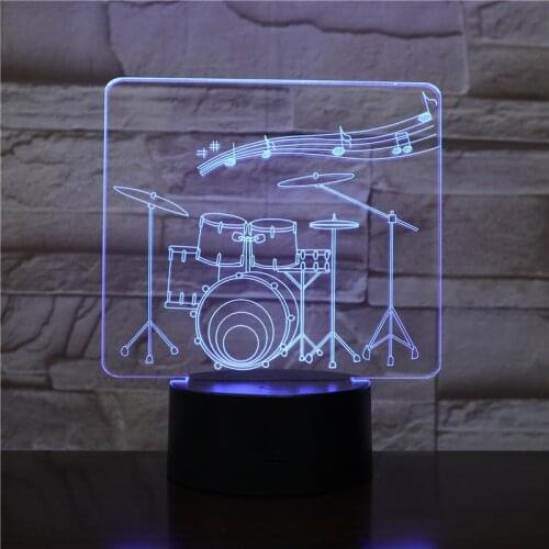Creative Drum Set 3D Lamp 7 Color Change Remote/ Touch Switch LED 3D Night Light lights Musical Instruments Atmosphere lamp 2301