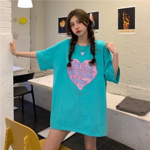 Cotton love summer loose short-sleeved T-shirt female new sweet and cool girl wild half-sleeved round neck