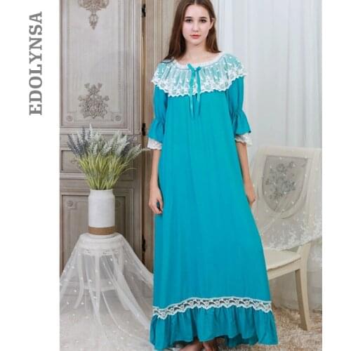 Autumn Sleepwear Women Night Gown Home Wear Sleep Shirt Robe Dress Vintage Nightgown Plus Size Cotton Nightwear Nightshirt T331