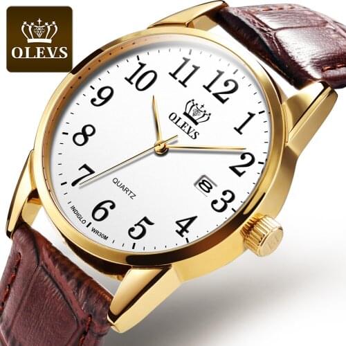 Hot Selling Watch OLEVS Quartz Watch Arabic Numeral Leather Casual Sports Wristwatch Male