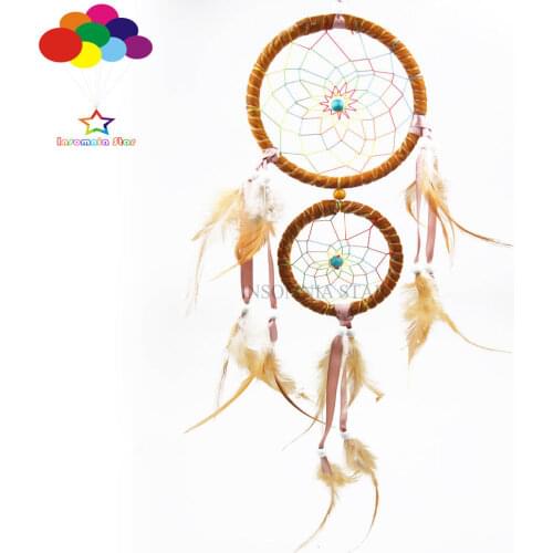 Boho style Dream Catcher Circular coffee Chicken Feather Hanging Dreamcatcher