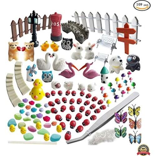 Miniature Garden Ornaments 109Pcs Miniature Ornaments Kit Set for DIY Fairy Garden Dollhouse Home Christmas Decoration Kids Gift