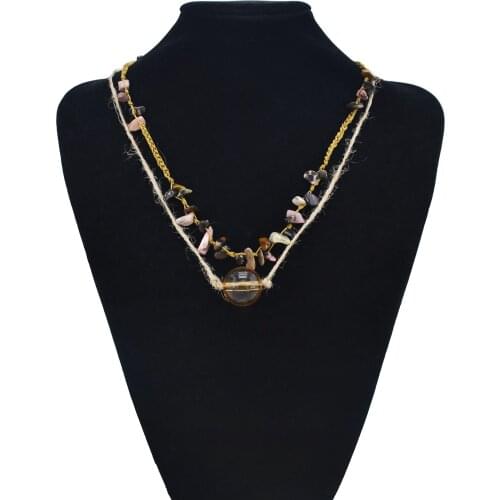 Fashion Summer Rope Braided Acrylic Natural Stone Broken Double Layered Jewelry Set Bohemia Ethnic Gravel Necklace Bracelet Set