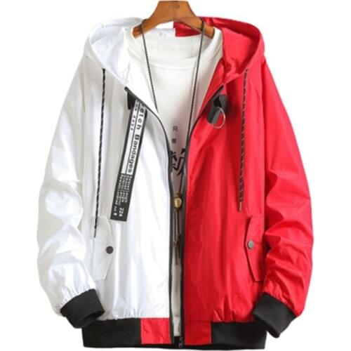 2019 Mens Jackets New Fashion Autumn Casual Hip Hop Streetwear Colorblock Hooded Bomber Long Sleeve Jacket for Male
