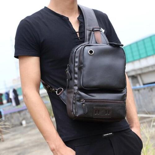 Mens Crossbody Chest Bags Mens USB Charging Headphone Plug Leather Shoulder Bag Diagonal Package New