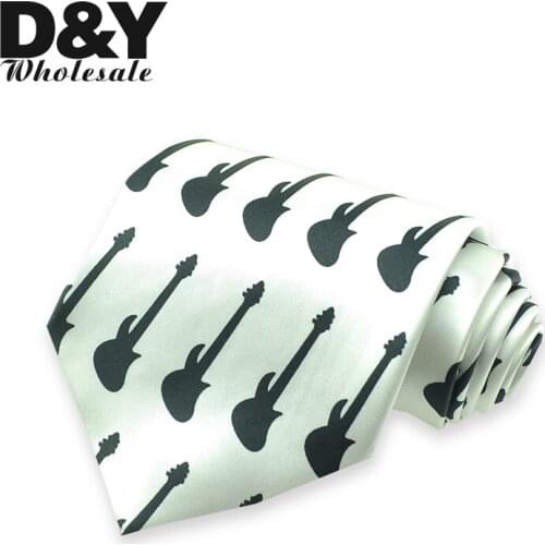 Mens Ties Neckties Classic 4 inch Wide Black Small Guitar Music Wedding Dress Party Cravat Tie For Men Gift Dropshipping Fashion