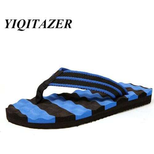 YIQITAZER 2018 New Fashion Casual Shoes Men Flip Flops Massage,Summer Cool Water Striped Slipon Mens Slippers Plus Size 44 45