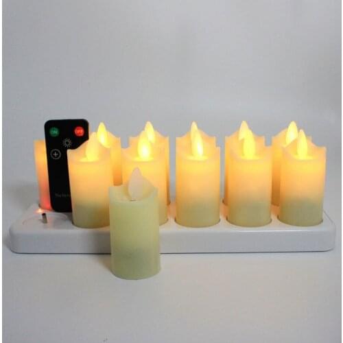 Set of 12 Rechargeable Remote controlled Dancing Flame LED tealight Swinging Votive Candle Light Xmas Wedding Decor-Warm white