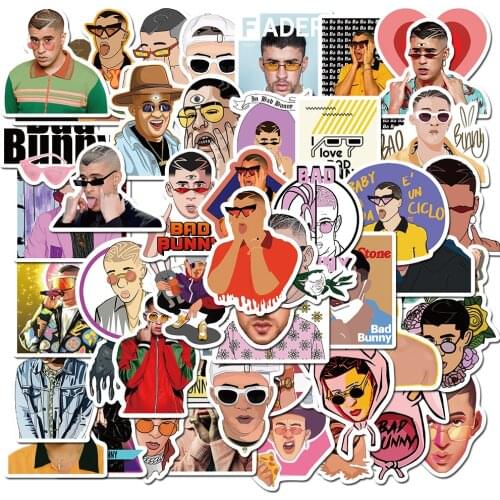 Stickers 50PCS Puerto Rican singer Bad Bunny Bad Ruffed Rabbit Graffiti Sticker Suitcase Computer Sticker sticker paper 7