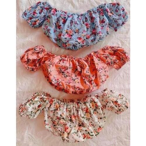 2021 New Stlye Girls Floral Shirt Cotton Summer Puff Sleeve Fashion Girls Printed Blouse 2-7 year CY979