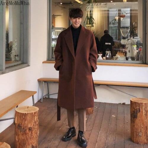 2020 Winter New Korean Woolen Coat Mens Winter Thick Mid-length Woolen Trench Coat Jacket Mens Winter All-match Mens Coats