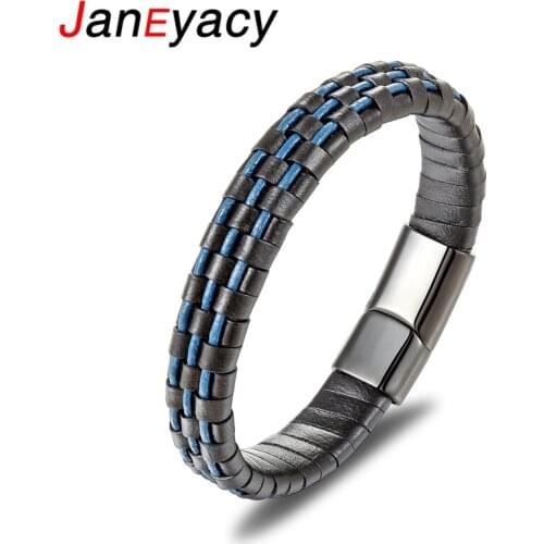 New Creative Leather Bracelet Woven Stainless Steel Bracelet Men Fashion Magnetic Buckle Ladies Bracelet Retro Punk Jewelry Gift