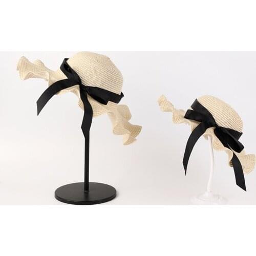 New Summer Parent-child Beach Hat Female Casual Touris Hat Lady Women Flat Brim Bowknot Straw Cap Girls Sun Protection Sun Hat