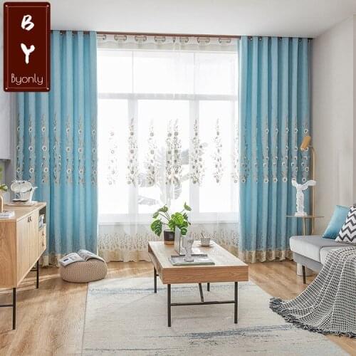 Single Side Cashmere Wool Embroidery Shade Curtains for Living Dining Room Bedroom