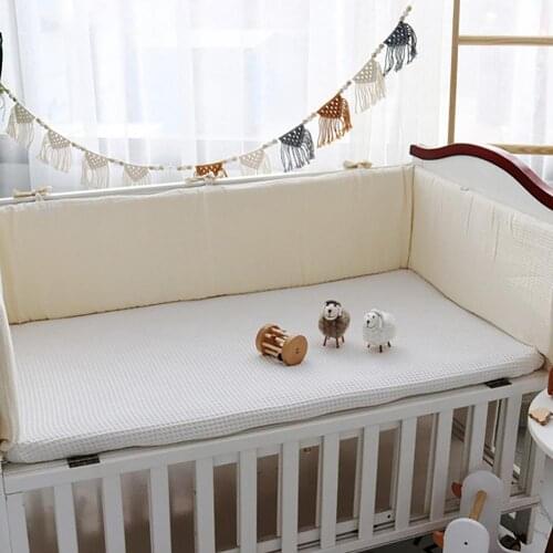 Crib Liner Bumper One-Piece Cotton Removable Washable Newborn Fence Cotton Waffle Gauze Invisible Zipper Baby Nursery Bed Decor