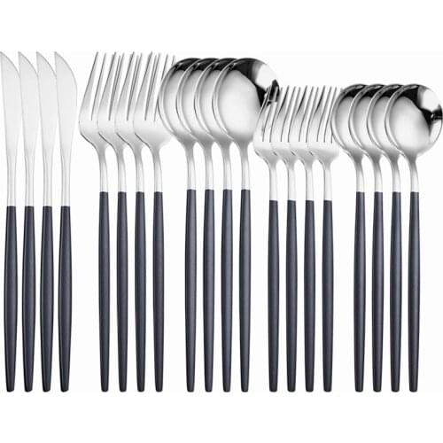 Silver Tableware Stainless Steel Dinnerware Set Black Luxury Combination Cutlery Set Kitchen Utensils Knife Fork Spoon Flatware