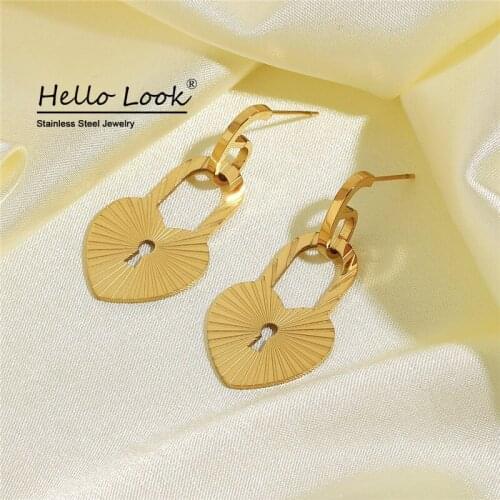 HelloLook Heart Lock Drop Earrings for Women Stainless Steel Gold Lock Pendant Earrings Girls Jewelry Gift