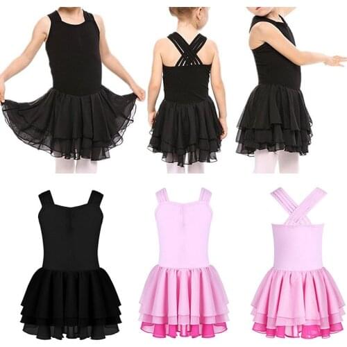 TiaoBug Kids Girls Cotton Ballet Leotard Criss-cross Strappy Ruffle Chiffon Ballet Tutu Dress Gymnastics Leotard Child Dancewear