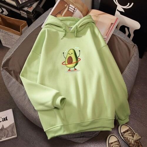 Kpop Harajuku Funny Cartoon Avocado Print Ladies Hoodies Fashion Streetwear Pullovers 2020 Winter Womens Graphic Sweatshirt