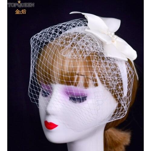 TOPQUEEN VA07 Evening Prom Party Costume Birdcage Bridal Bow Fascinator Bride Wedding Hats Face Veils White Headpiece Hot Sale